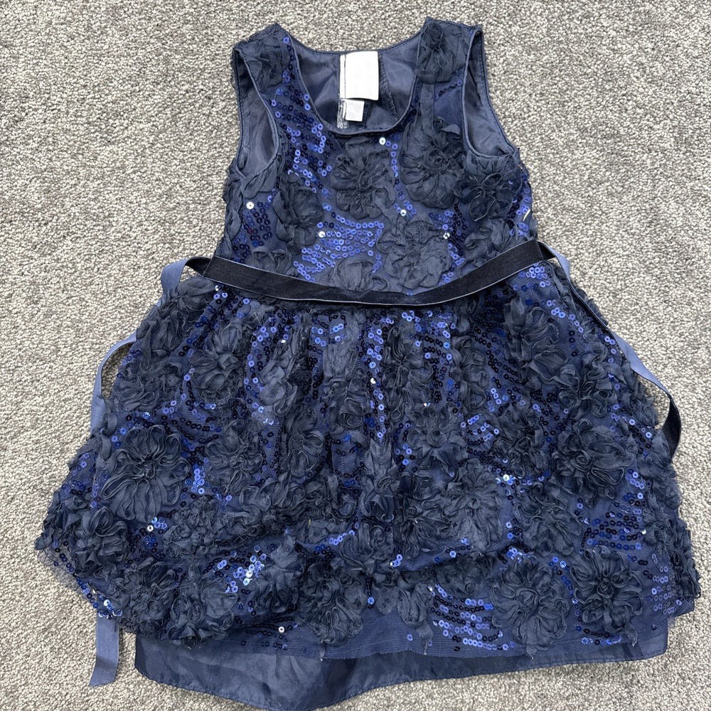Girls 4t Emma Rose Navy Blue Sequin Floral Pageant Baby Dress Full Circle Formal